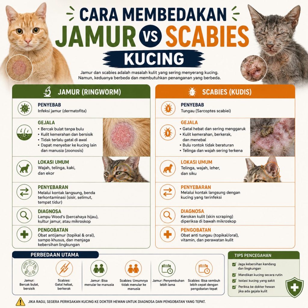 Cara membedakan jamur dan scabies kucing