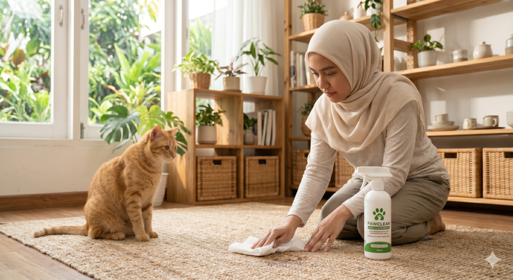 Cara membersihkan noda muntah kucing di karpet