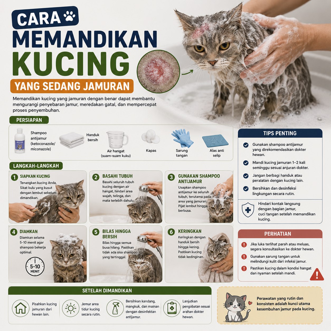Cara Memandikan Kucing Yang Sedang Jamuran
