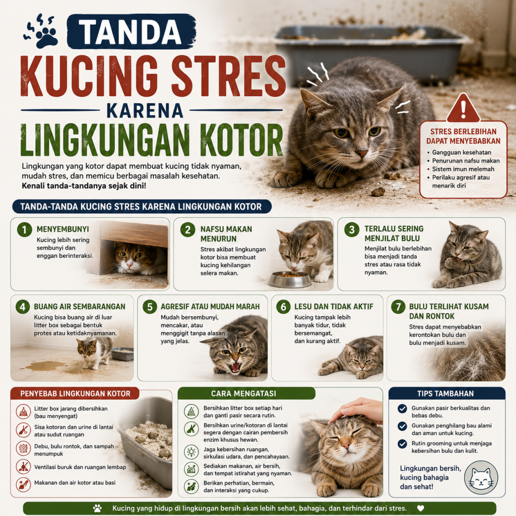 Tanda kucing stres karena lingkungan kotor